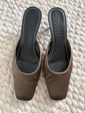 STAUD Brown Square-Toe Slip-On Mules